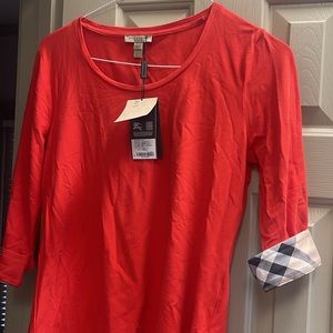 Authentic Burberry Brit Tee Shirt Top 3/4 length Sz Large Womenswear Orange NWT